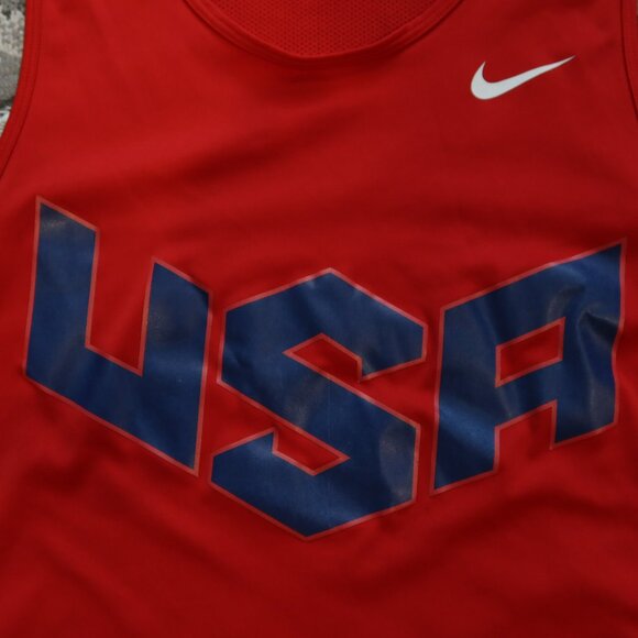 Nike Pro Elite USA Olympic Team Red Dri Fit Running Singlet Tank Top Mens Large - Picture 3 of 8